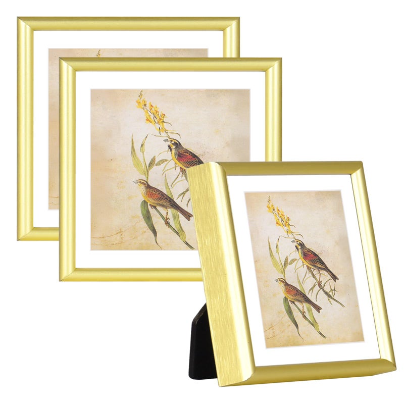 Fkvat 4x4 Picture Frame Set of 3, Gold Aluminum Metal Square Photo Frame with HD Glass, Fits 3x3 with Mat or 4 x 4 without Mat, Display For Tabletop or Wall Collage - Image 1